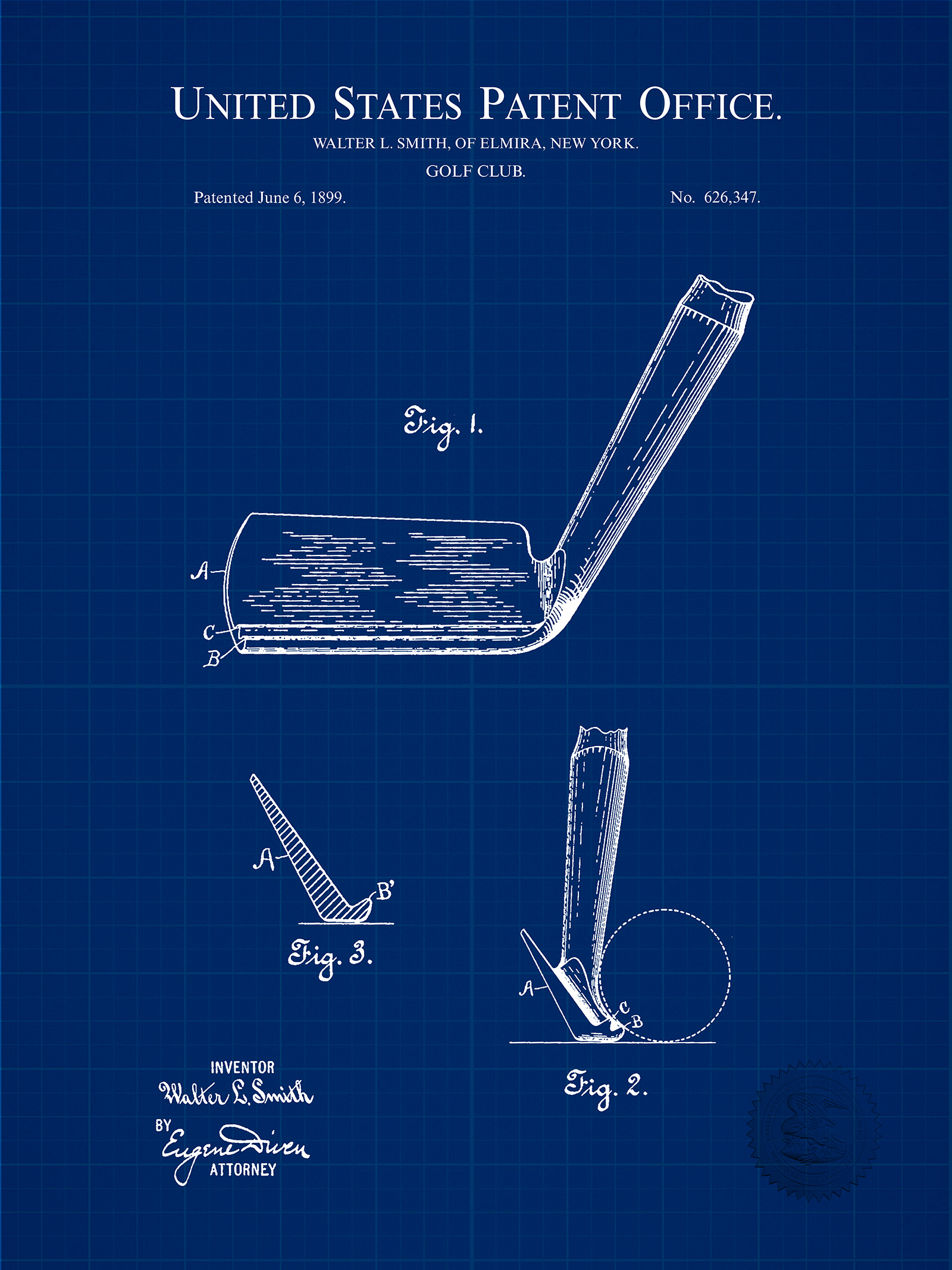 Vintage Metallic Golf Club Head Patent Drawing Poster — MUSEUM OUTLETS