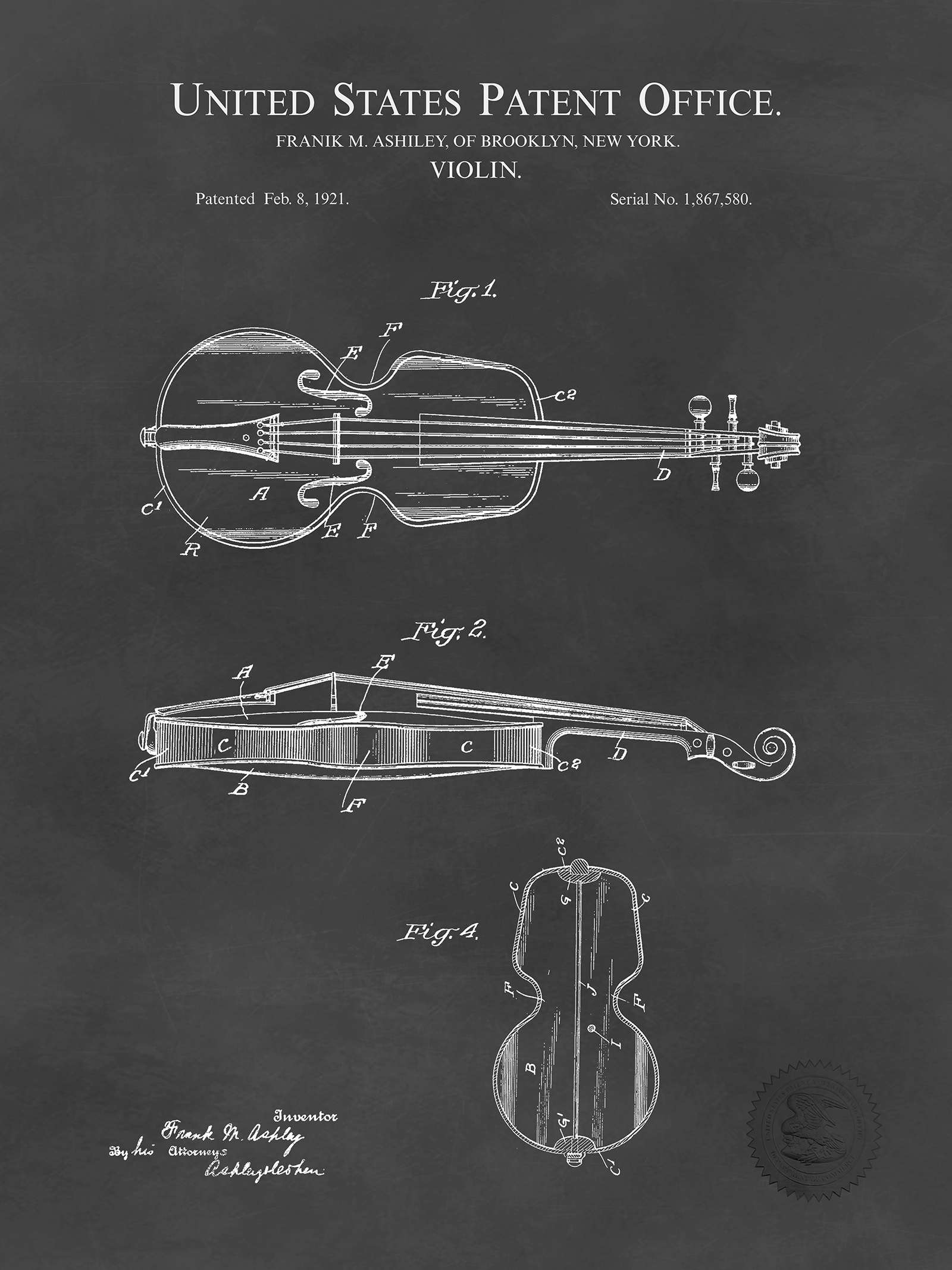 Viol and Violin Patent Poster Violoncello and Double-bass 