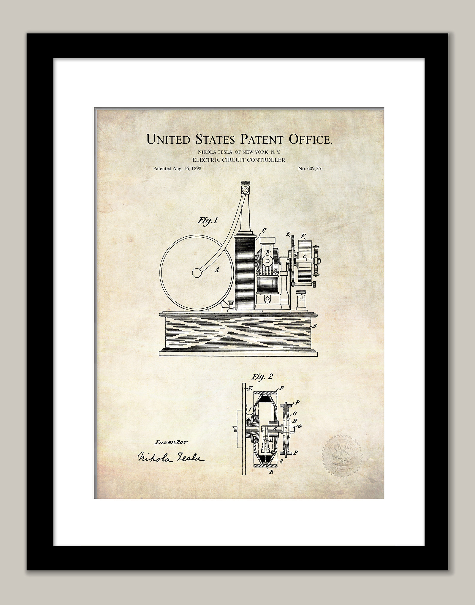 Tesla Electric Circuit Controller Patent drawing - – JTM VINTAGE