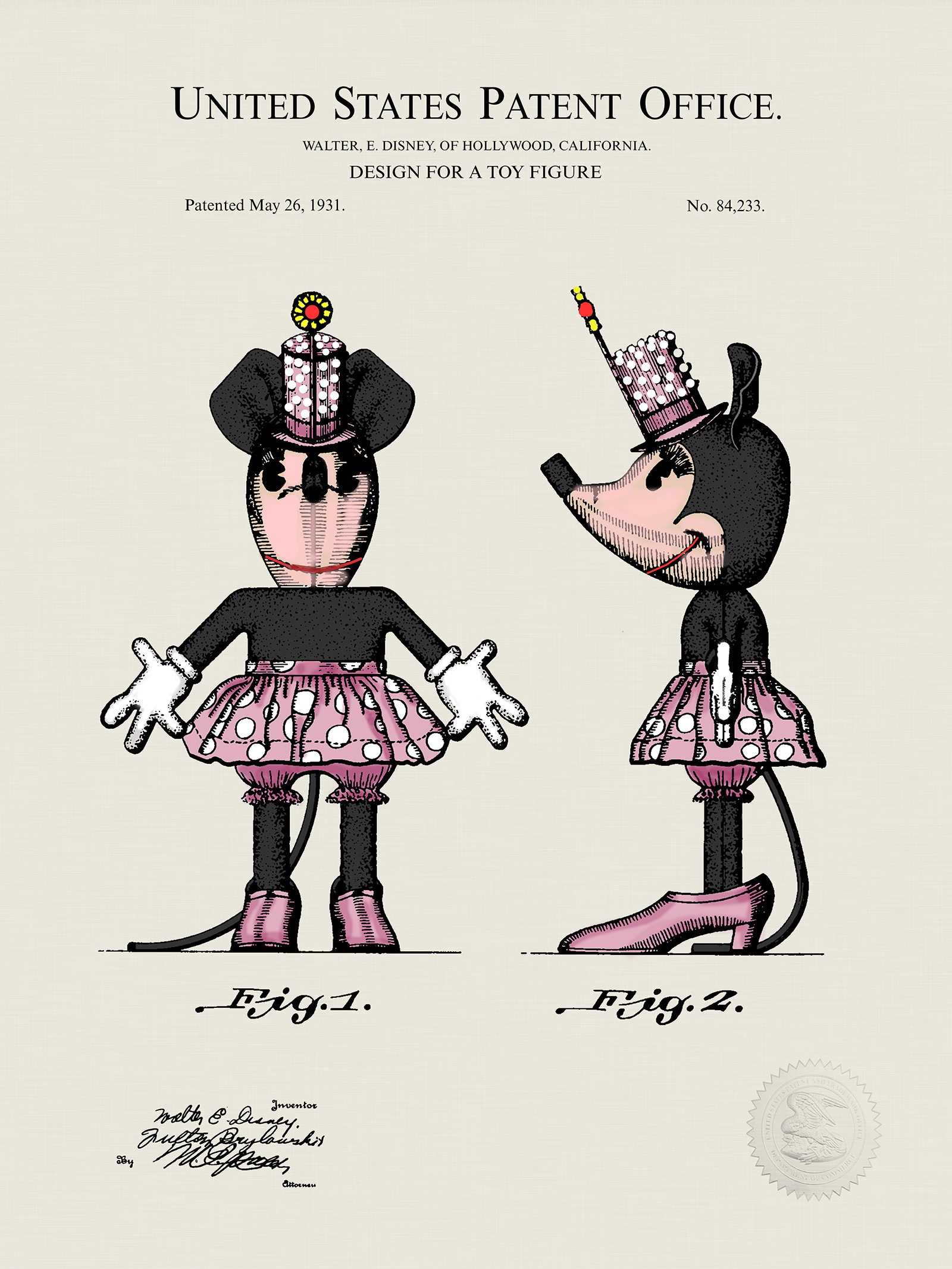 Vintage Mickey Fireworks Magic Patent Prints, 4 (8x10) Unframed