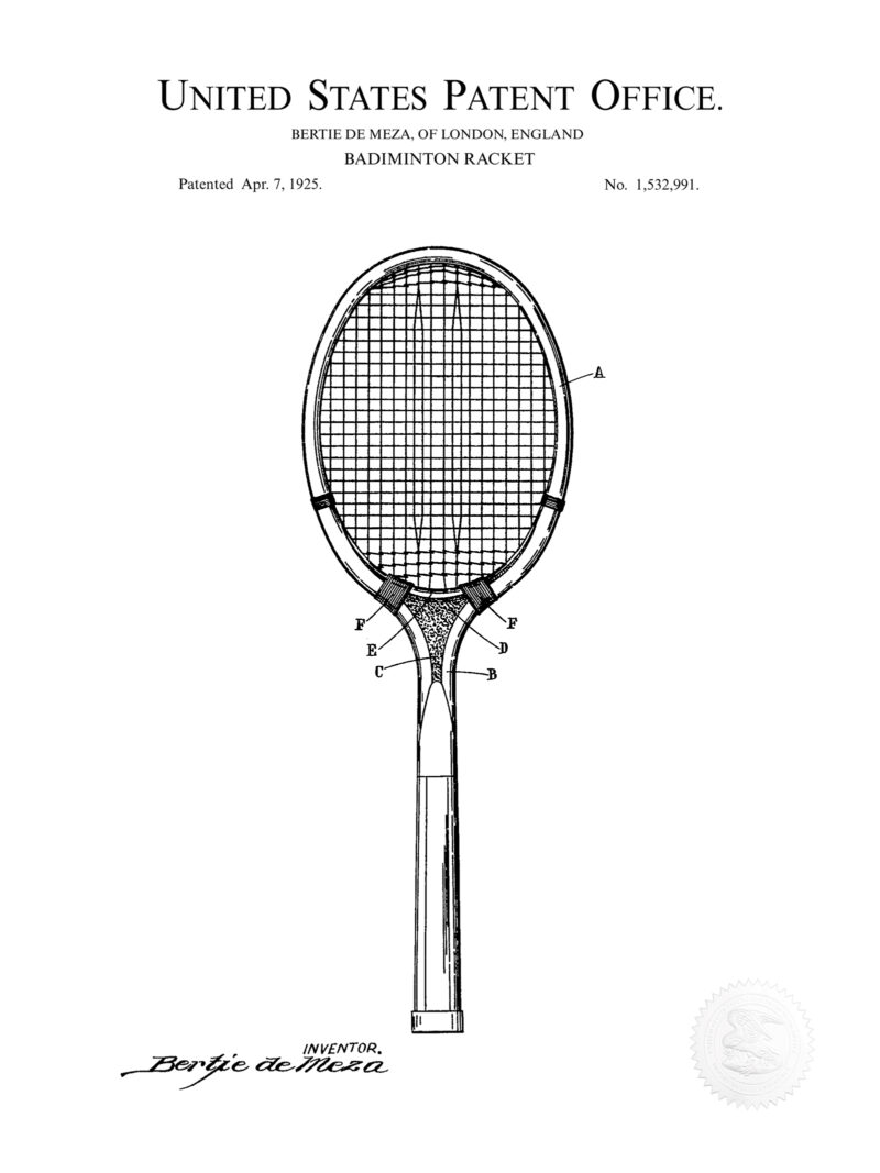 Badminton Racket Design | 1925 Patent