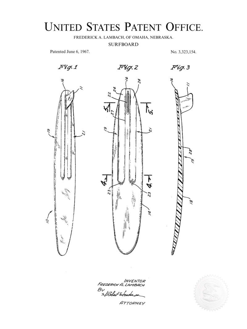 Surf Board Design | 1967 Patent Print