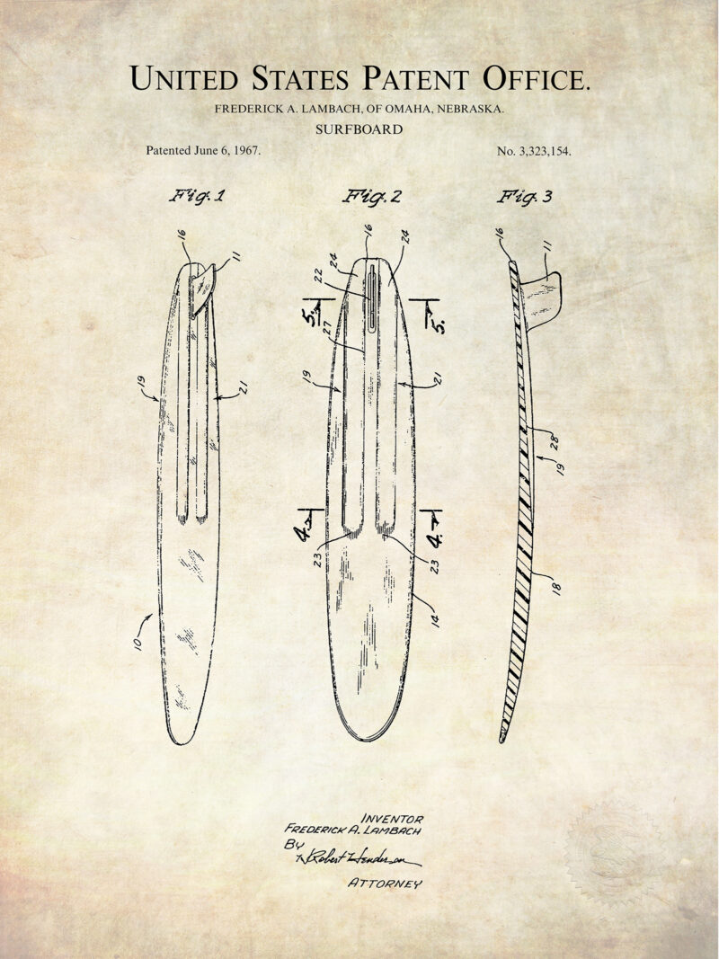 Surf Board Design | 1967 Patent Print