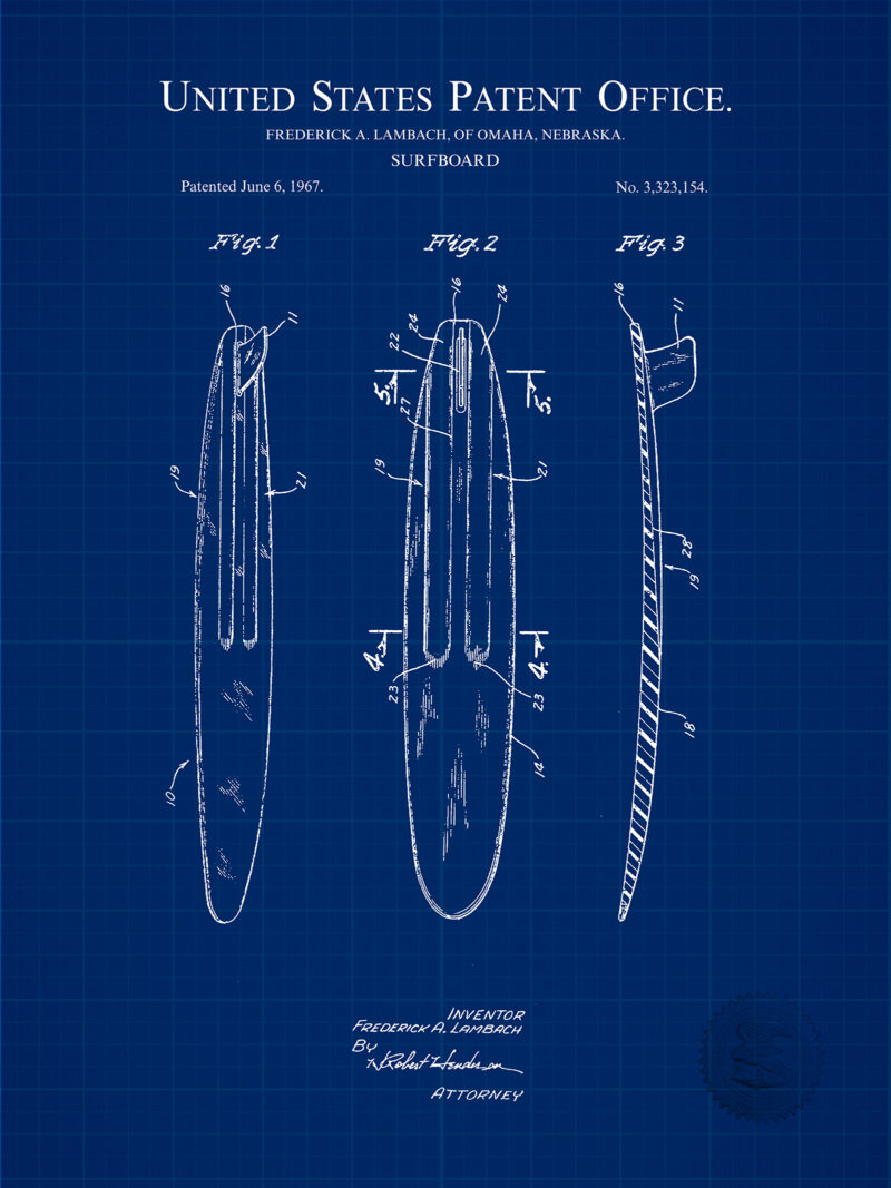 Surf Board Design | 1967 Patent Print