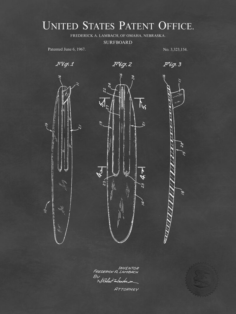 Surf Board Design | 1967 Patent Print