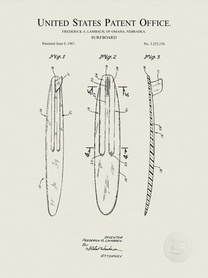 Surf Board Design | 1967 Patent Print