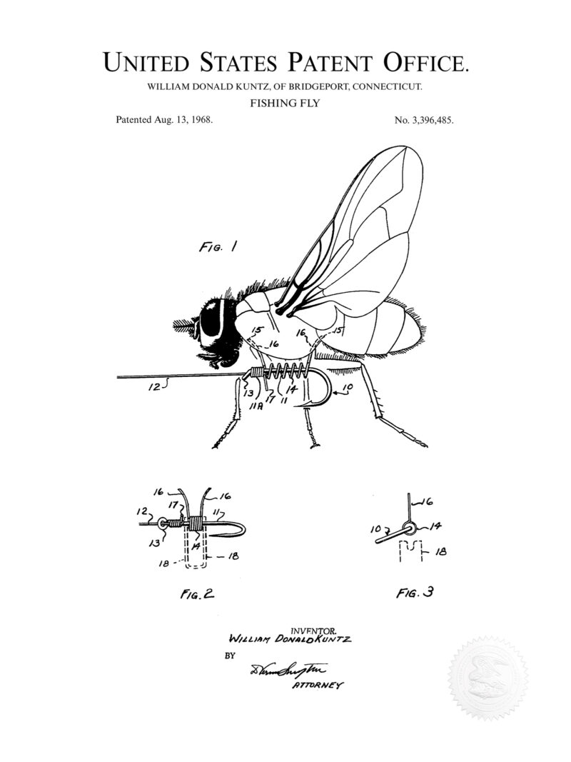 Fishing Fly Design | 1968 Patent Print