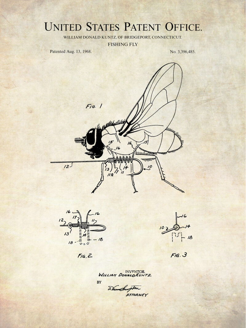 Fishing Fly Design | 1968 Patent Print