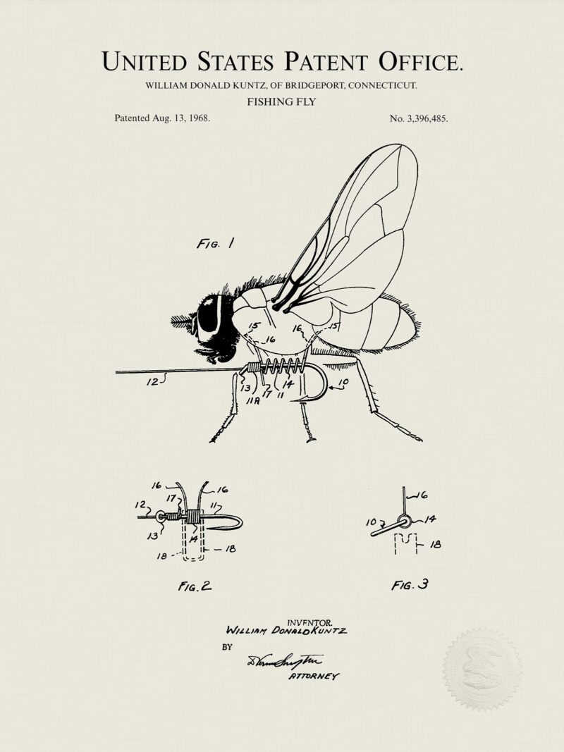 Fishing Fly Design | 1968 Patent Print