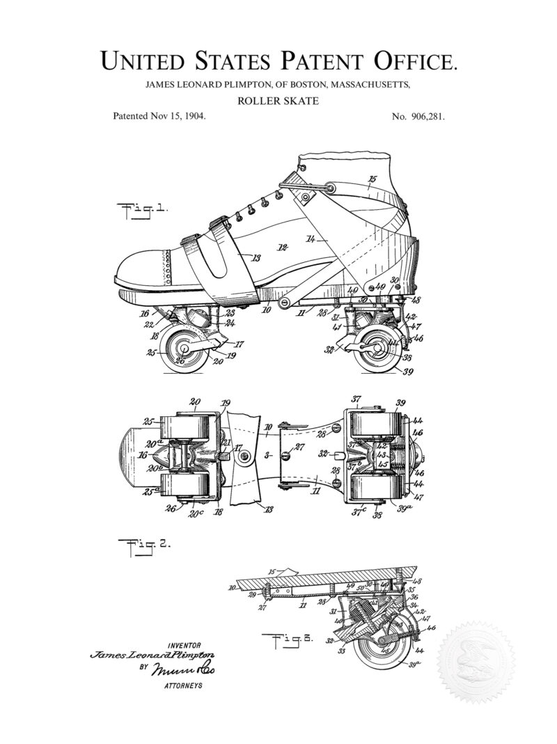 Roller Skate Design | 1904 Patent Print