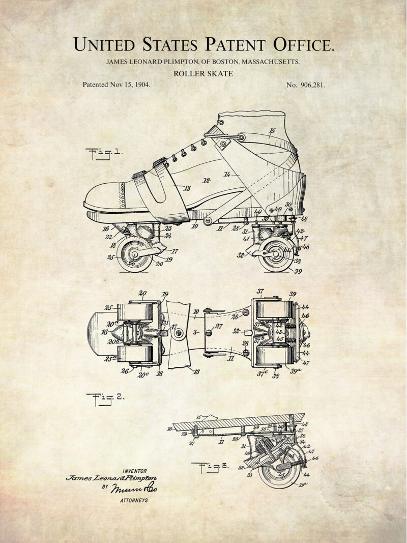 Roller Skate Design | 1904 Patent Print