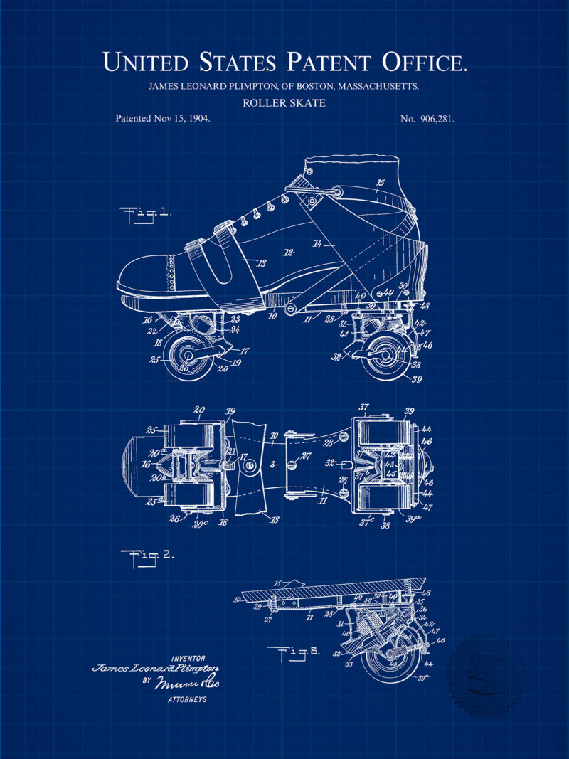 Roller Skate Design | 1904 Patent Print