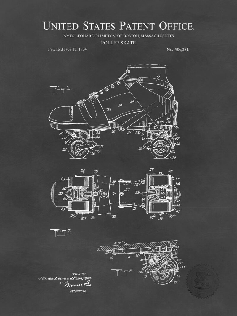 Roller Skate Design | 1904 Patent Print