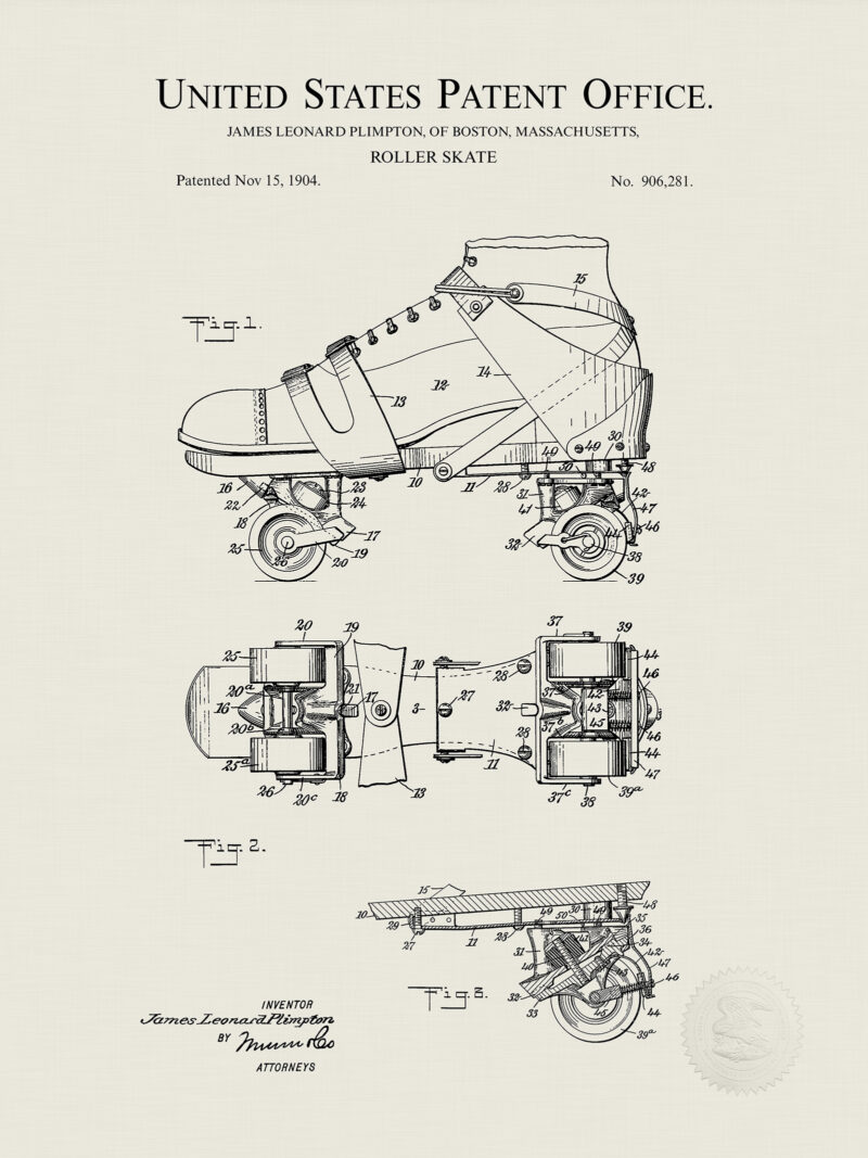 Roller Skate Design | 1904 Patent Print